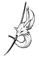 Fox spinning around a katana down tattoo design idea