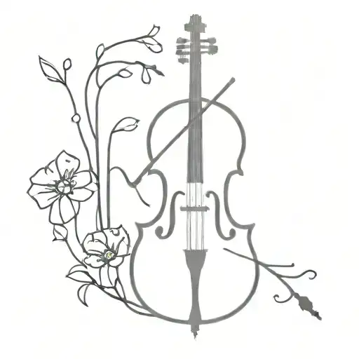 Music, cello, nature all together minimalist b&w tattoo tattoo design idea