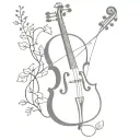 Music, cello, nature all together minimalist b&w tattoo tattoo design idea