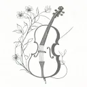 Music, cello, nature all together minimalist b&w tattoo tattoo design idea