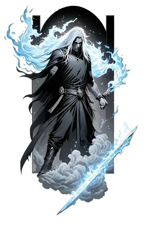 ff7 cloud with ice magic coming from his hands fighting sephiroth with flame sword tattoo design idea