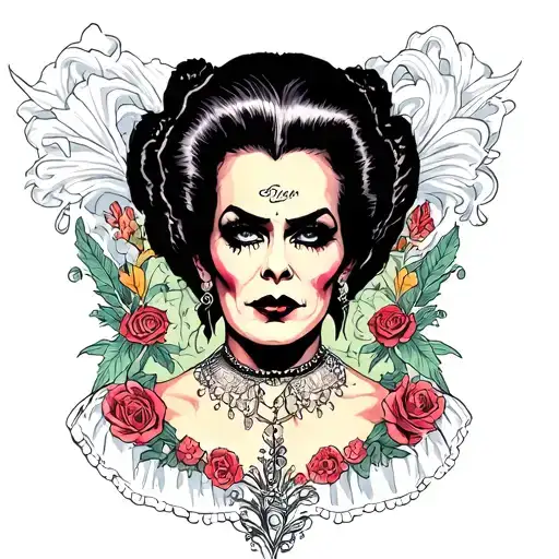 Bride of Frankenstein pinup girl dressed tattoo design idea