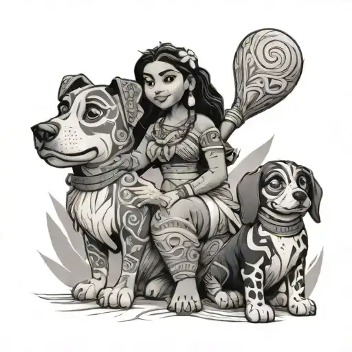 moana and a dog sitting tattoo design idea