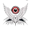 Raven with wings open, sharingan eyes from naruto anime, for chest tattoo design idea