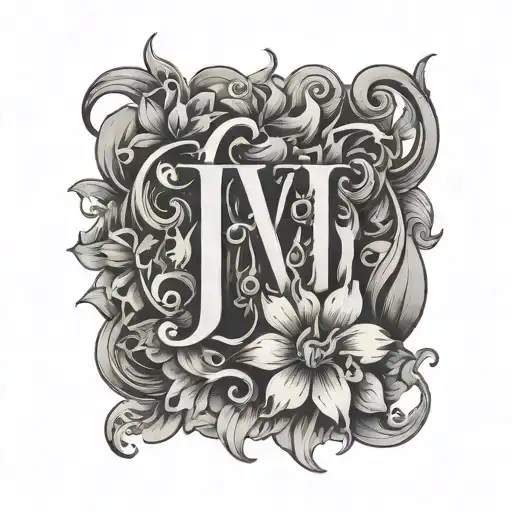 Fire behind Flowers with the Letters J and M  tattoo design idea