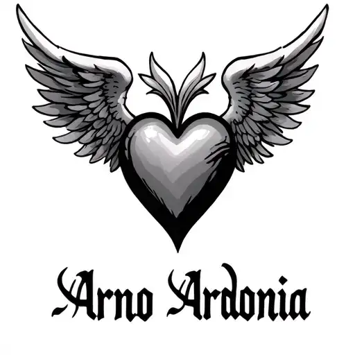 Heart with wings and a name: Arno Ardonia tattoo design idea