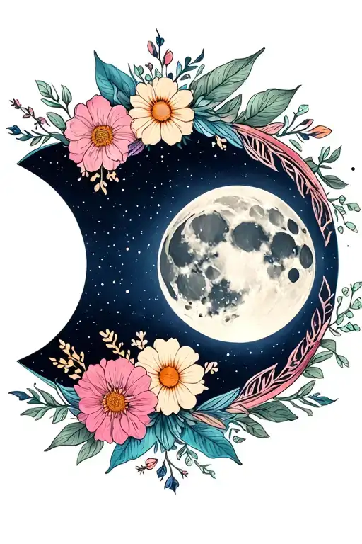 moon phases double crest moon bisexual lace floral bouquet acceptance forgiveness growth  tattoo design idea