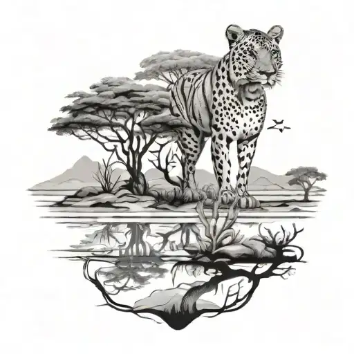 safari landscape tattoo design idea