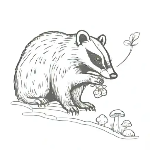 european badger eating a small mushroom tattoo design idea