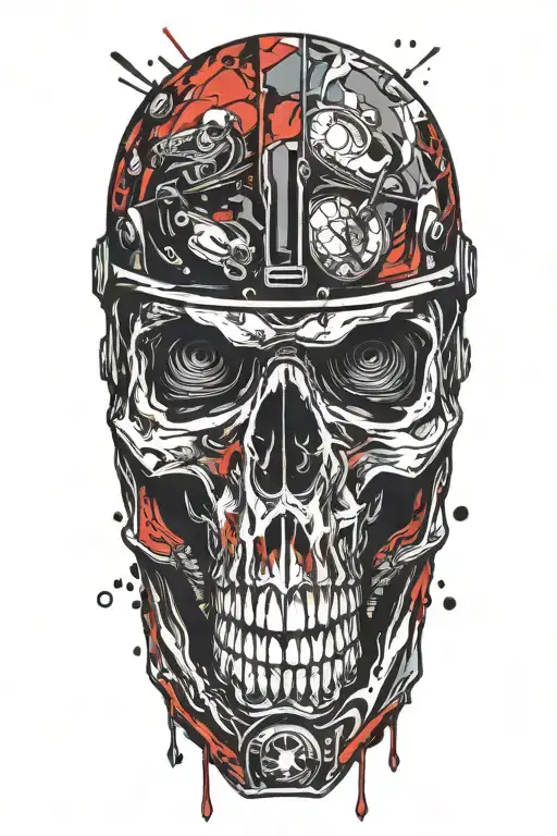 motocross skull in helmet adorned with symbols tattoo design idea