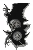 destroyed clock, Anker, two mask tattoo design idea