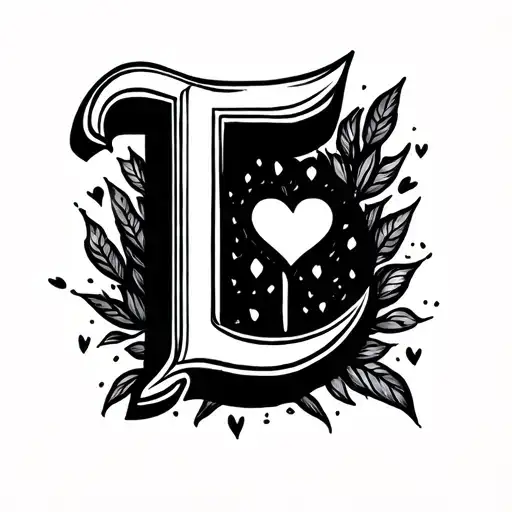letter T in calligraphy with a heart keep it simple tattoo design idea