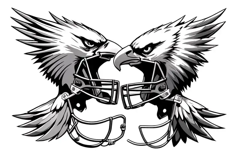 two eagles football helmets facing each other tattoo design idea