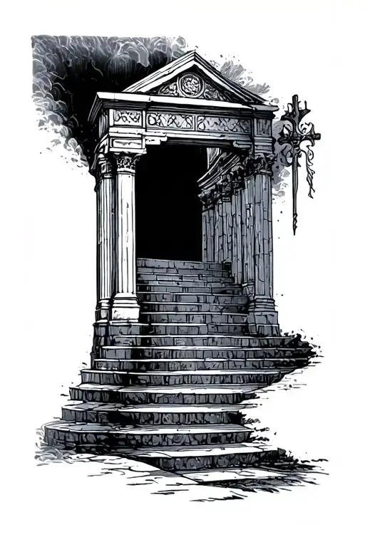 stair way to heaven gate opening tattoo design idea
