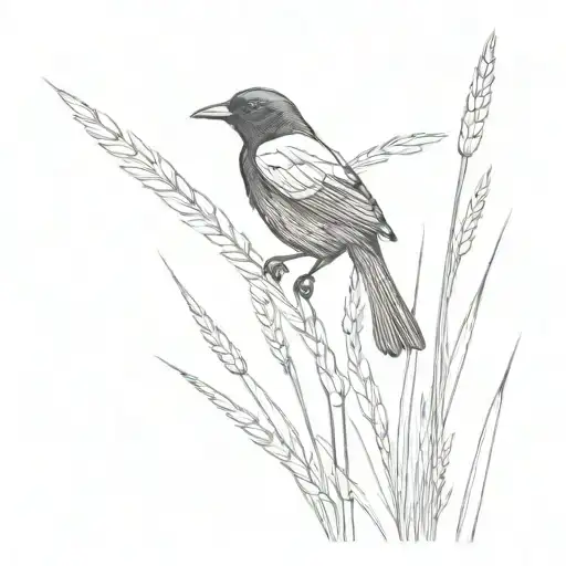 red winged blackbird perched on cattail plant tattoo design idea