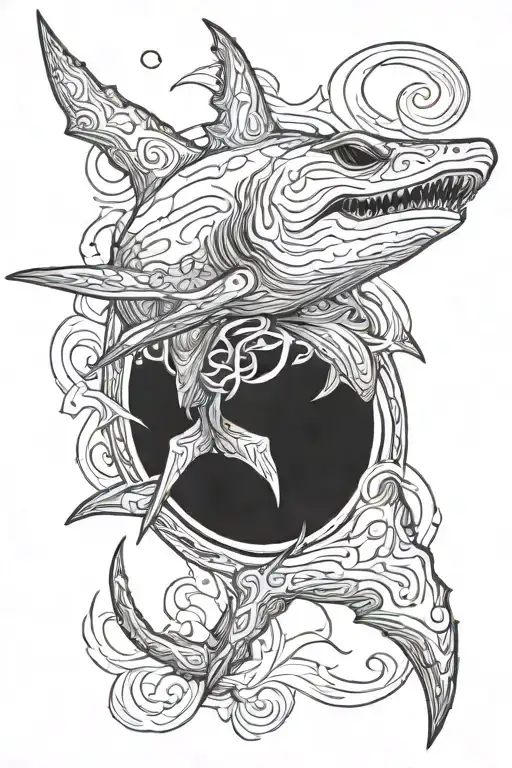 hammerhead shark top view tattoo design idea