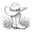cowgirl hat with boots with wildflowers tattoo design idea