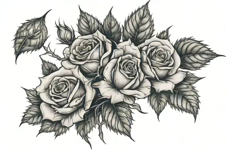 amount of tiny roses surrounding it's thorny stem tattoo design idea