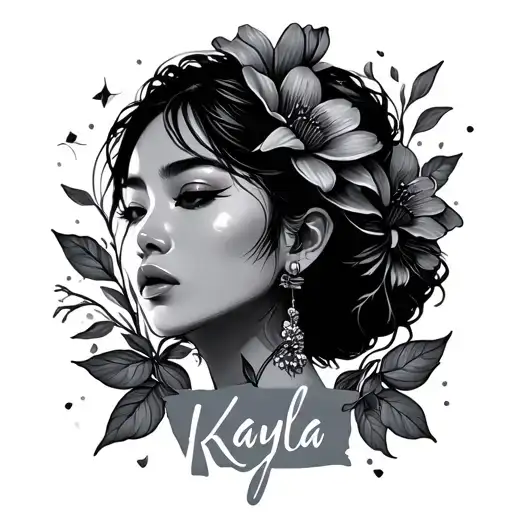 Kayla name with Asian face and flower  tattoo design idea