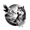 Tattoo which includes love for mom, travel, mountains, sea,sunsets, wolf, eagle, time changes, horse tattoo design idea
