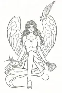 female angel rising from ashes holding dagger heart tattoo design idea