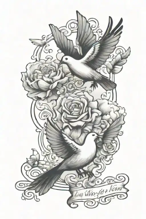 comparison is the thief of joy quote with doves and shading clouds surrounding it tattoo design idea