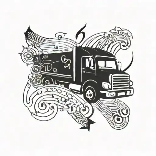 A geometric design incorporating musical notes and a truck, symbolizing the client's love for both music and their occupation as a truck driver tattoo design idea