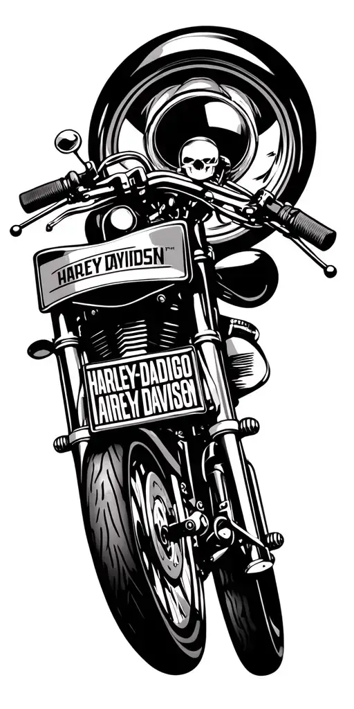 Harley Davidson logo, Harley Davidson motorbike, building tools, money tattoo design idea