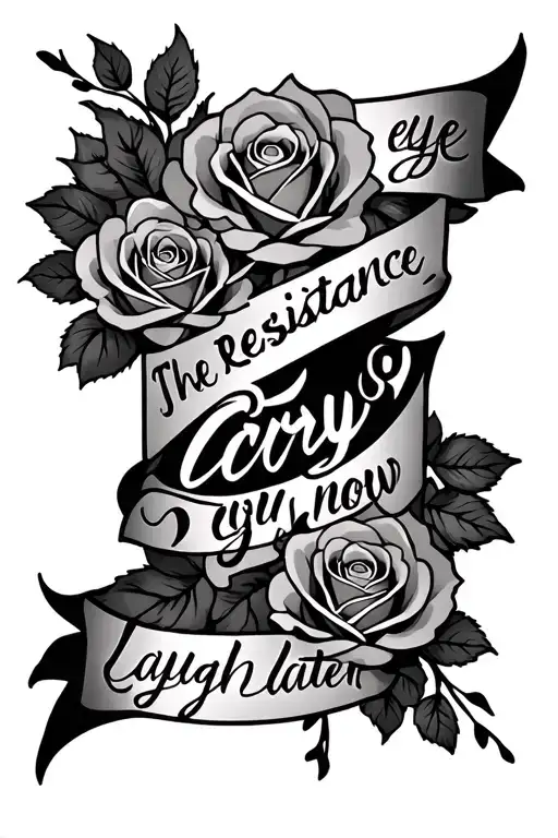 Create me a arm and shoulder sleeve tattoo with roses Phrases saying “eye 4 eye” “The Resistance” cry now laugh later  tattoo design idea