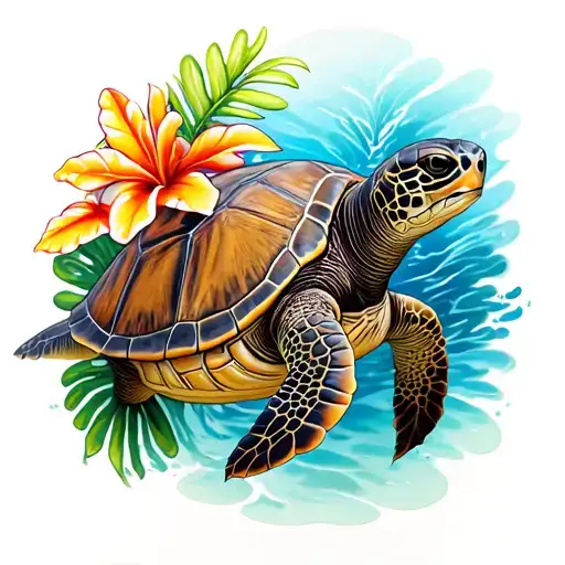 Hawaiian sea turtle tattoo design idea