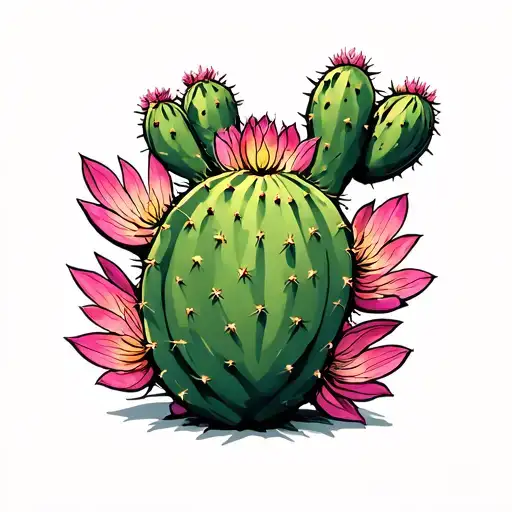 prickly pear cactus  with spaced out cactus petals tattoo design idea