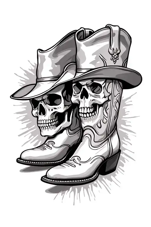 cowboy boots and cowboy skull tattoo design idea