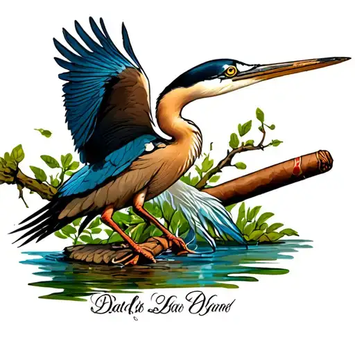 blue heron, dad memorial tattoo, cigar tattoo design idea
