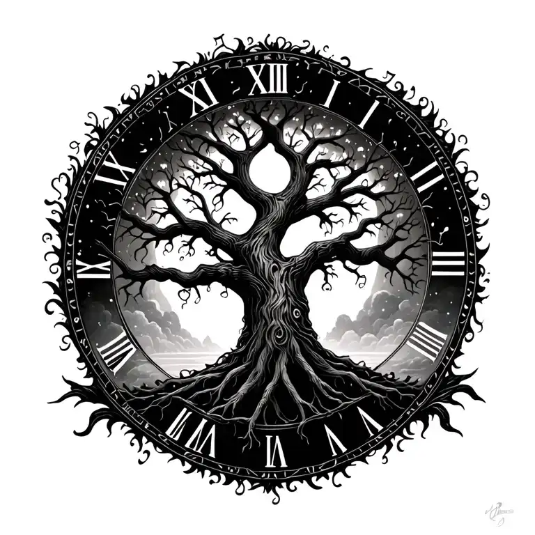 tree of life and roman numerals surrounded my music tattoo design idea