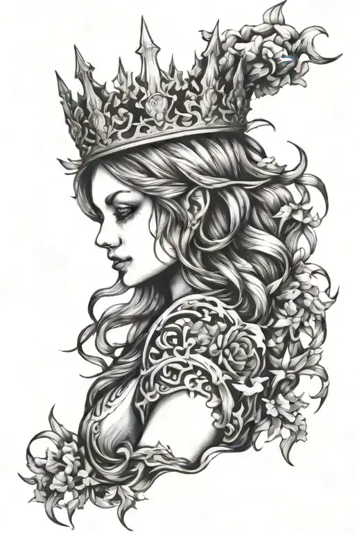 fae women fire crown tattoo design idea