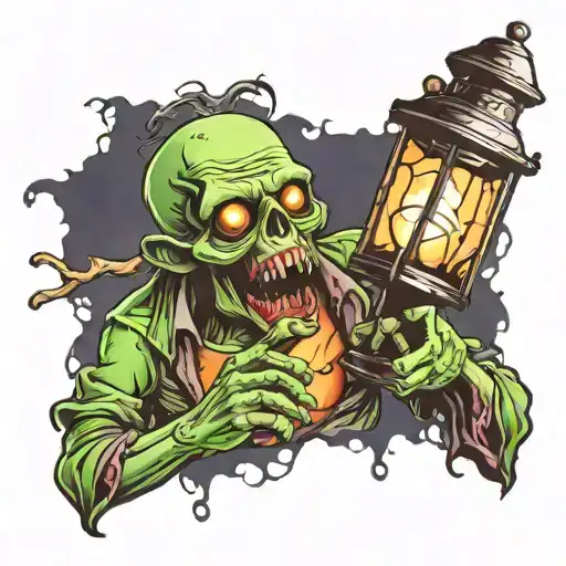 zombie holding a lantern tattoo design idea