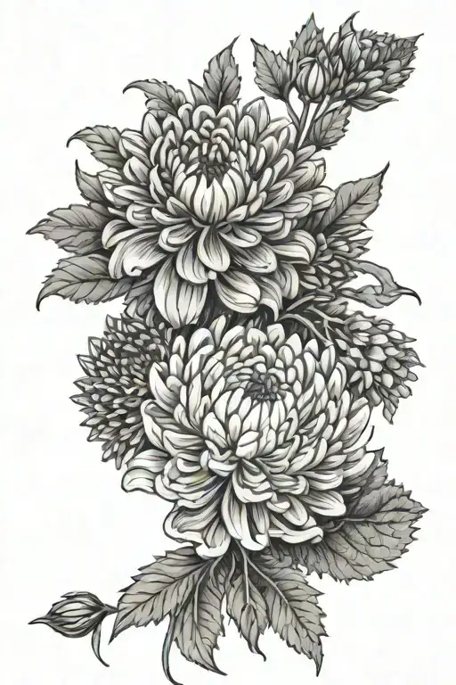CHRYSANTHEMUM ASTER MARIGOLD BOUQUET tattoo design idea