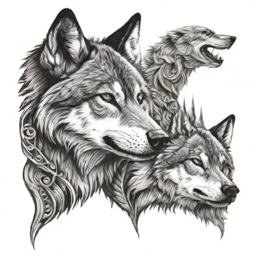 two wolves tattoo design idea