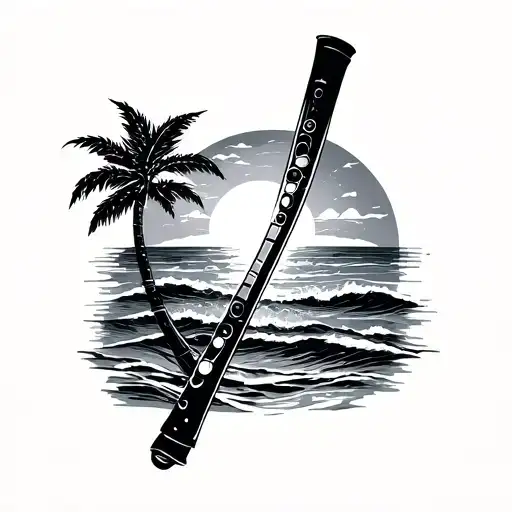 2 flute sunset sand sea tattoo design idea