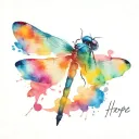 Dragonfly, Semicolon and Hope written tattoo design idea