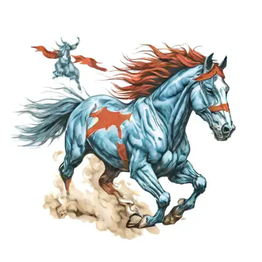 Jefferson Mustangs horse running blue and red  tattoo design idea