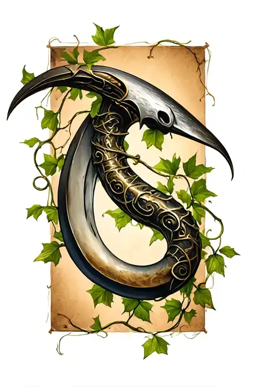sickle with vine wrapping tattoo design idea