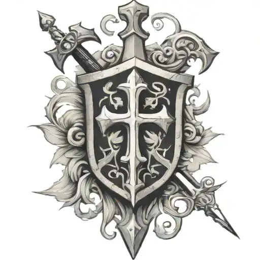 crusaders and sheald and cross tattoo tattoo design idea