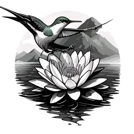 hummingbird water lily flowers nature fishing camping mountains tattoo design idea