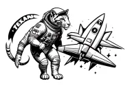 leg sleeve, Houston cougar side profile, astronaut chest up, rocket ship flying into space, Houston Texans bull,   tattoo design idea