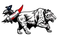 leg sleeve, Houston cougar side profile, astronaut chest up, rocket ship flying into space, Houston Texans bull,   tattoo design idea