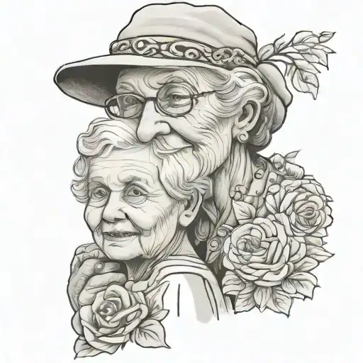 grandmother with her grandson  tattoo design idea