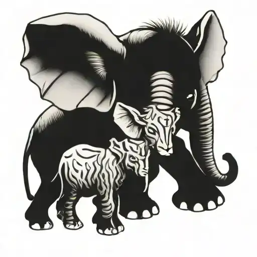 baby elephant next to baby giraffe and baby lion tattoo design idea
