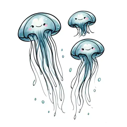 chickpea jellyfish smilling happy together tattoo design idea