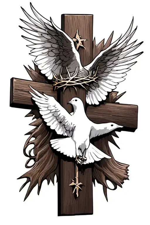 Make a tattoo design with a dove with the crown of thorns in a cross and the three nails to resemble Jesus’ crucifixion tattoo design idea